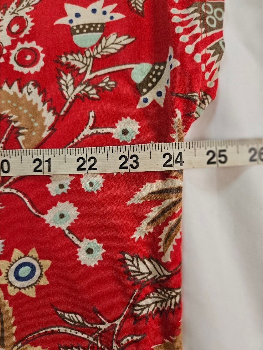 Chaps Denim Womens Red Paisley And Floral Short Sleeve Boxy Fit Top Size XL - Picture 5 of 15